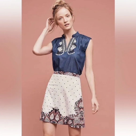 Anthropologie Holding Horses Adele Polka Dot Paisley Skirt Size 6 S Small - Picture 2 of 6